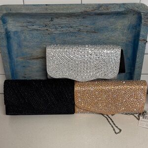 Glamorous Silver, Black, and Rose Gold Clutch Trio